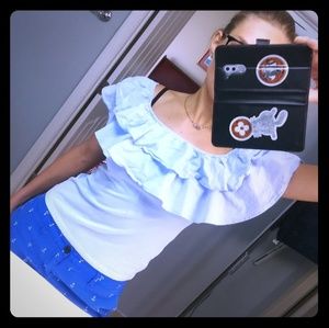 Baby blue ruffle top, t-shirt, S